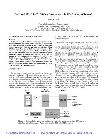 GaAs and SiGeC BiCMOS Cost Comparison â Is ... - CS Mantech