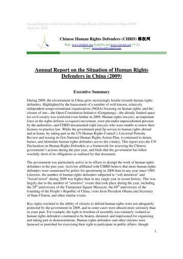 Annual Report on the Situation of Human Rights Defenders in China ...