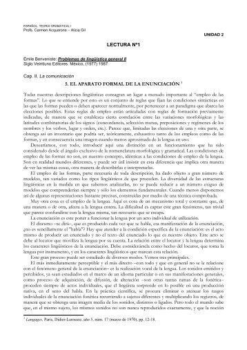 LECTURA NÂº1 5. EL APARATO FORMAL DE LA ENUNCIACIÃN 1 ...