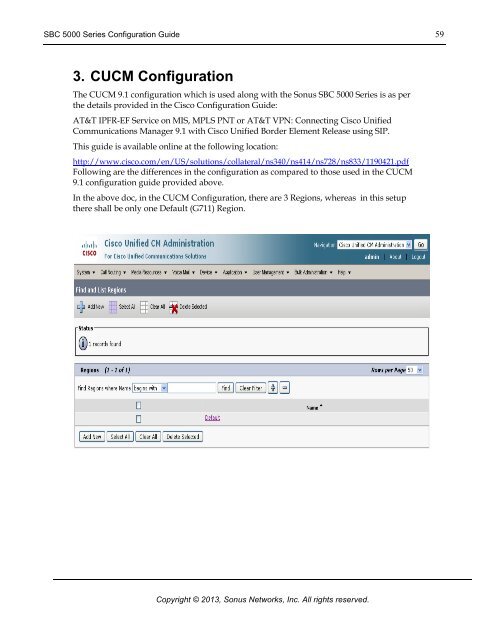 Cisco Unified Communications Manager 9.1 ... - Sonus Networks