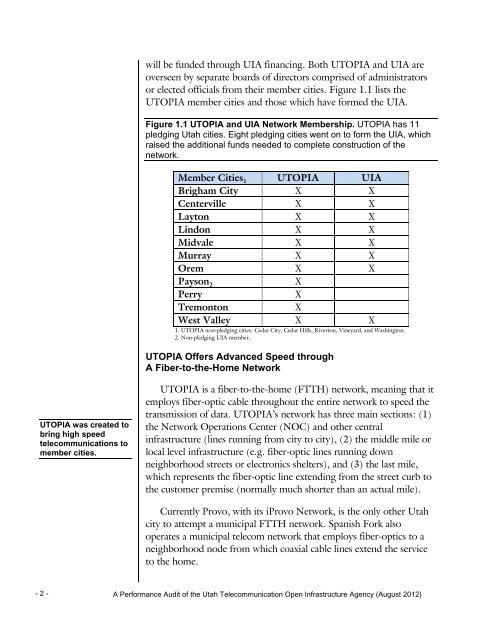 A Performance Audit of the Utah Telecommunication Open ...