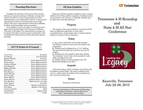 Tennessee 4-H Roundup and State 4-H All Star ... - UT Extension