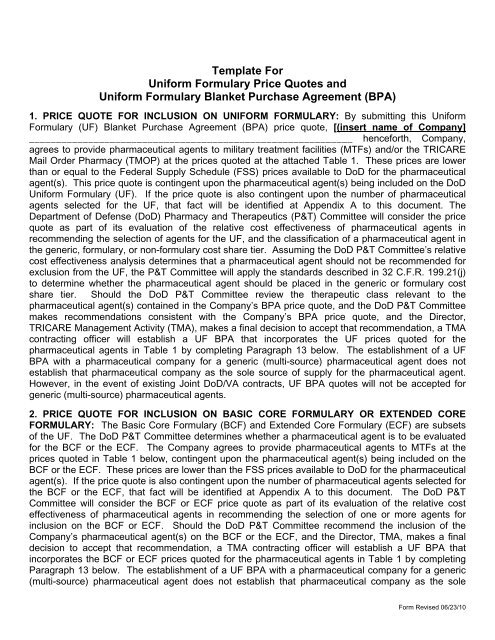 UF BPA Template in Adobe PDF format - Tricare