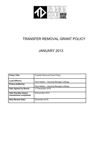 Transfer Removal Grant Policy - Taunton Deane Borough Council