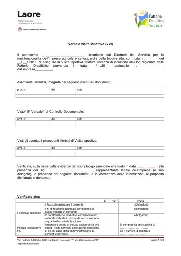 Verbale visita ispettiva (VVI) - Sardegna Agricoltura