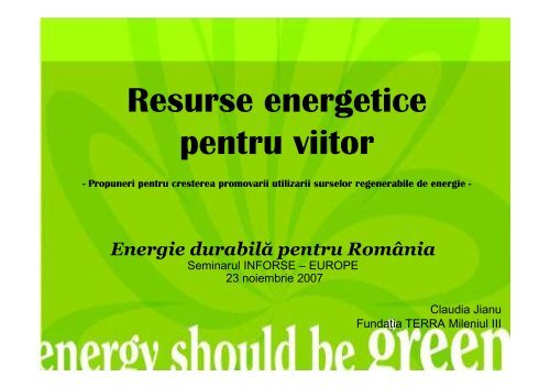 Proiectul Resurse energetice pentru viitor