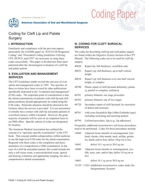 Coding for Cleft Lip and Palate Surgery - American Association of ...