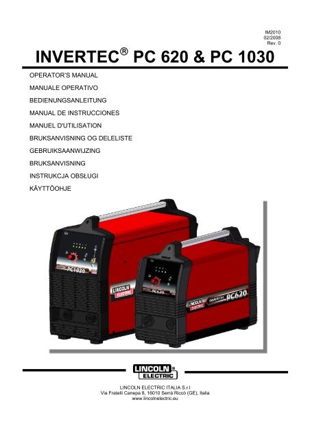 INVERTEC PC 620 & PC 1030 - Lincoln Electric - documentations