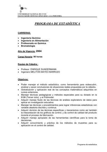 estadÃ­stica - Facultad de Ciencias Aplicadas a la Industria