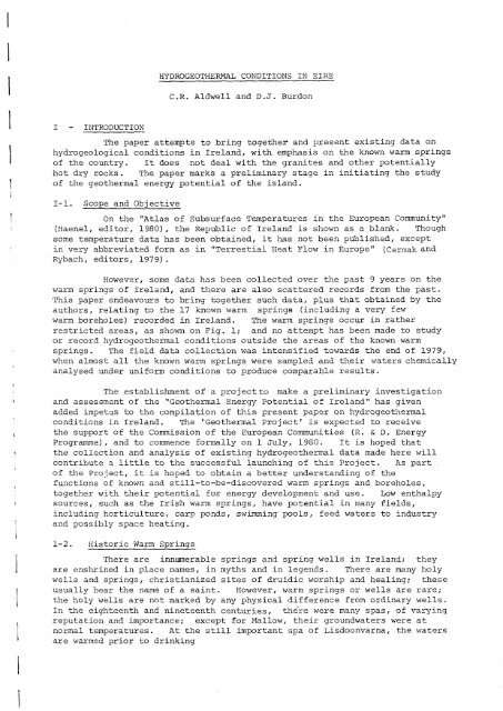 Hydrogeothermal Conditions in Ãire - Geological Survey of Ireland