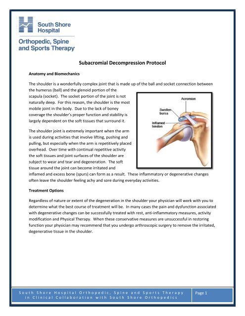 Subacromial Decompression Protocol - South Shore Hospital