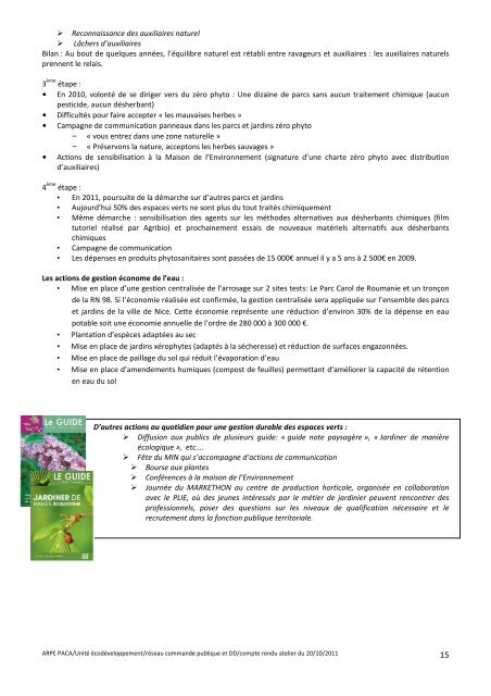 Compte rendu de l'atelier - Agence rÃ©gionale pour l'environnement ...