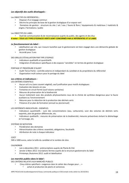 Compte rendu de l'atelier - Agence rÃ©gionale pour l'environnement ...