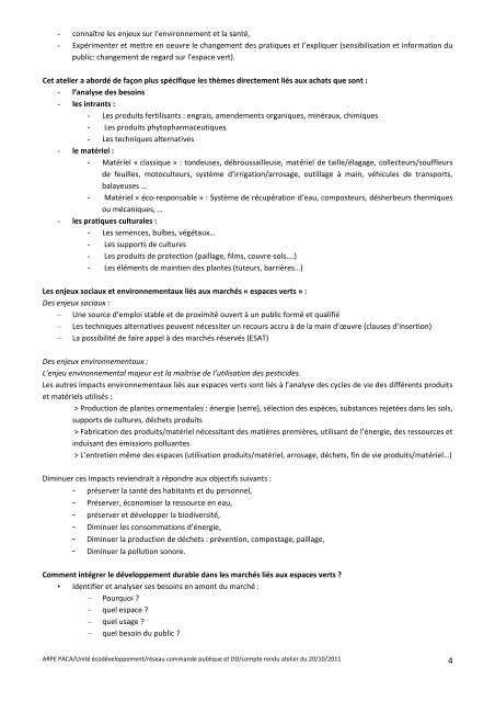 Compte rendu de l'atelier - Agence rÃ©gionale pour l'environnement ...