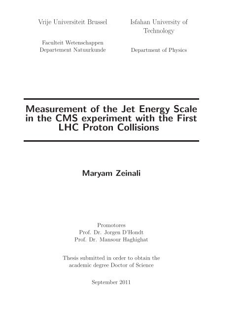 Measurement of the Jet Energy Scale in the CMS experiment ... - IIHE