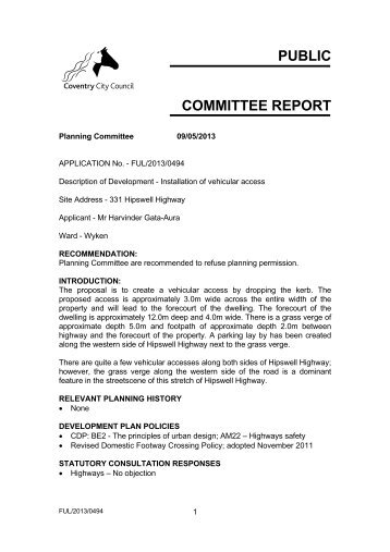 Application FUL/2013/0494 - 331 Hipswell Highway PDF 437 KB