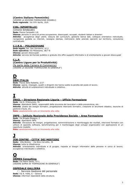 Formatori - aggiornata a febbraio 2008 - Scienze della Formazione