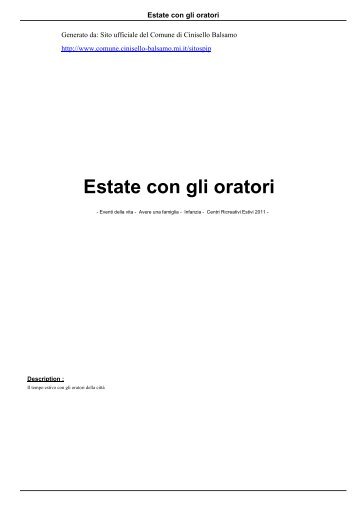 Estate con gli oratori - Comune di Cinisello Balsamo