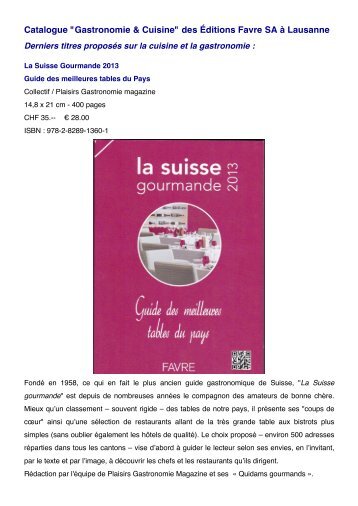 Catalogue "Gastronomie & Cuisine" des Éditions Favre ... - Cave SA