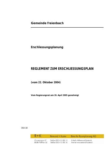 REGLEMENT ZUM ERSCHLIESSUNGSPLAN - Gemeinde Freienbach