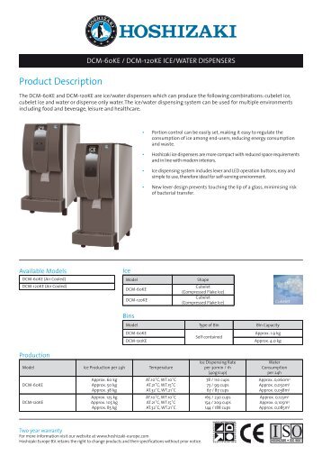 DCM 60KE-120KE Specification sheet - Hoshizaki