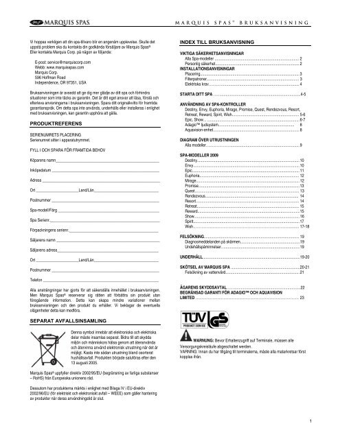 Marquis Spa manual 2010 - Nordiska Kvalitetspooler