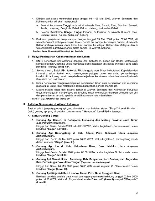 Laporan Harian 5 Mei 2009 - BNPB