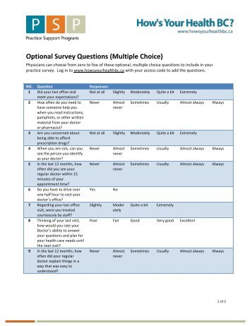 Optional Survey Questions (Multiple Choice) - GPSC