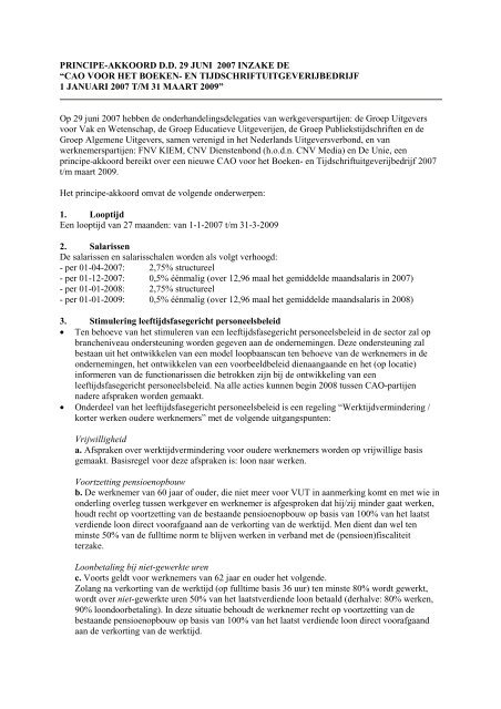 Principeakkoord CAO BTU 2007-maart 2009 - Het Uitgeverijbedrijf