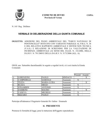 comune di zevio verbale di deliberazione della giunta comunale