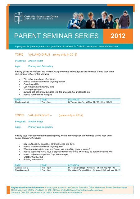 In Fide Newsletter Issue 03, 2012 - Parent Seminar - Whitefriars