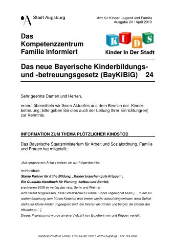 betreuungsgesetz (BayKiBiG) 24 - Kinderbetreuung in Augsburg