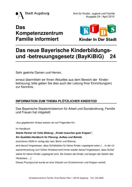 betreuungsgesetz (BayKiBiG) 24 - Kinderbetreuung in Augsburg