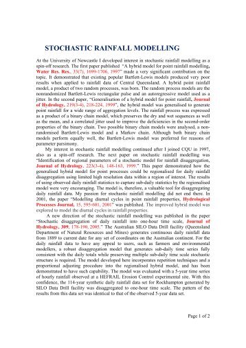 stochastic rainfall modelling - Central Queensland University