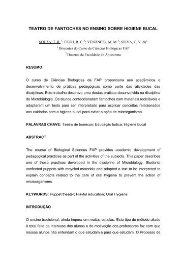 TEATRO DE FANTOCHES NO ENSINO SOBRE HIGIENE BUCAL