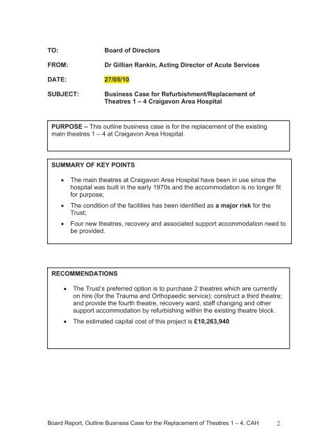 3. Board Report Refurbishment/Replacement of Theatres 1-4 ...