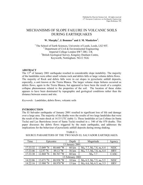 mechanisms of slope failure in volcanic soils during earthquakes