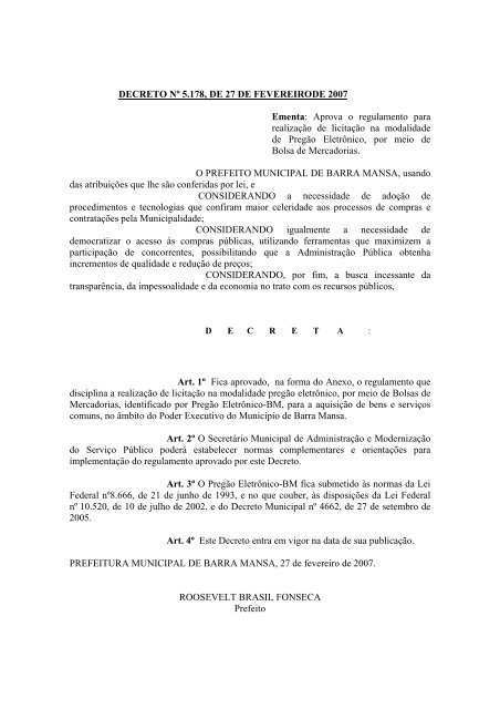 DECRETO NÃ‚Âº 5.178, DE 27 DE FEVEREIRODE 2007 Ementa ...