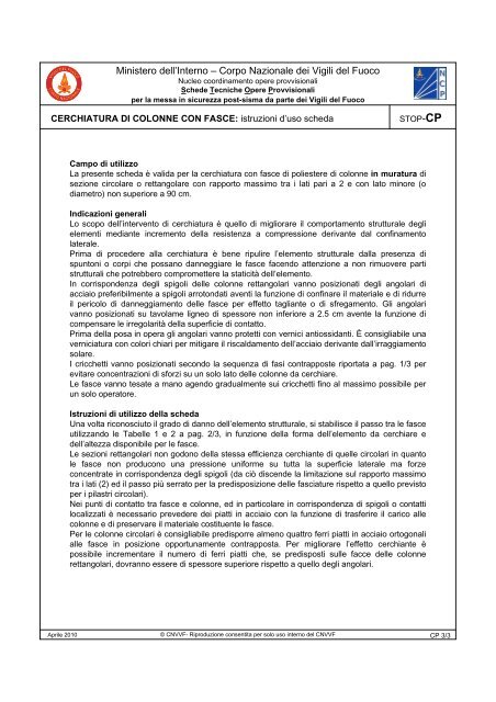 Schede Tecniche Opere Provvisionali per la messa in sicurezza ...