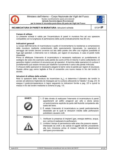 Schede Tecniche Opere Provvisionali per la messa in sicurezza ...