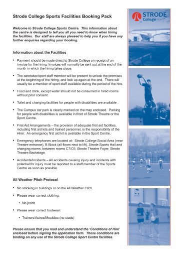Strode College Sports Facilities Booking Pack
