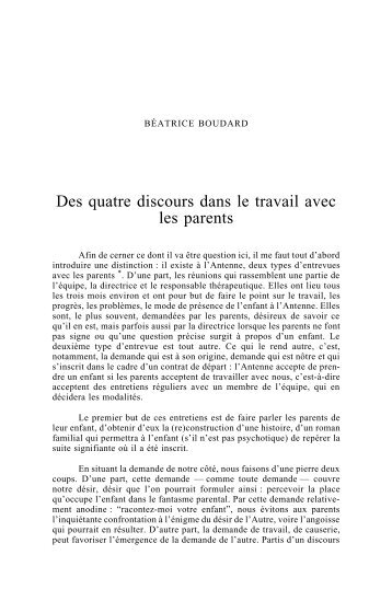 Des quatre discours dans le travail avec les parents - Courtil