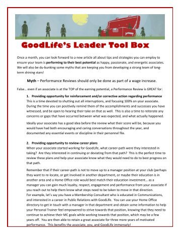 Leaders Tool Box - GoodLife Fitness