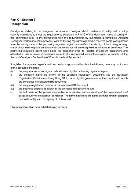 Requirement Document for Consignor - Regulated Agent Regime