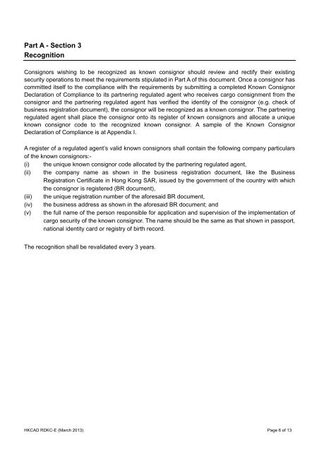 Requirement Document for Consignor - Regulated Agent Regime