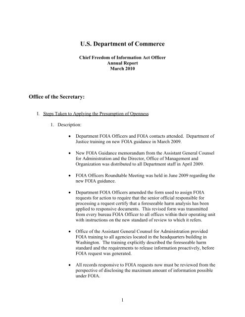 Chief FOIA Officer Report for (bureau) - Department of Commerce