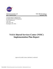 NASA Shared Services Center (NSSC) Implementation Plan Report
