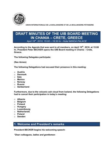 draft minutes of the uib board meeting in chania ... - Uibaker.org