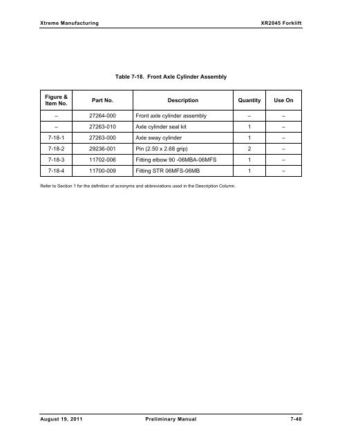 XR2050 Parts Manual - Xtreme Manufacturing