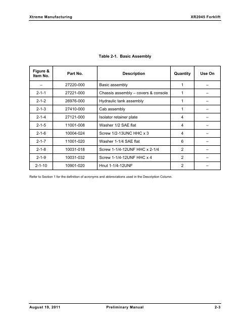 XR2050 Parts Manual - Xtreme Manufacturing